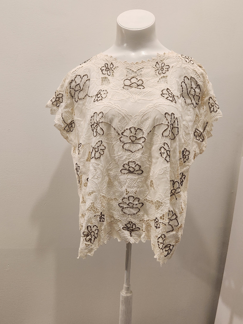 Blue Sky Cream Lace Floral Overlay Blouse